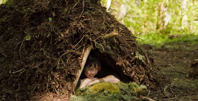 A debris hut survival shelter
