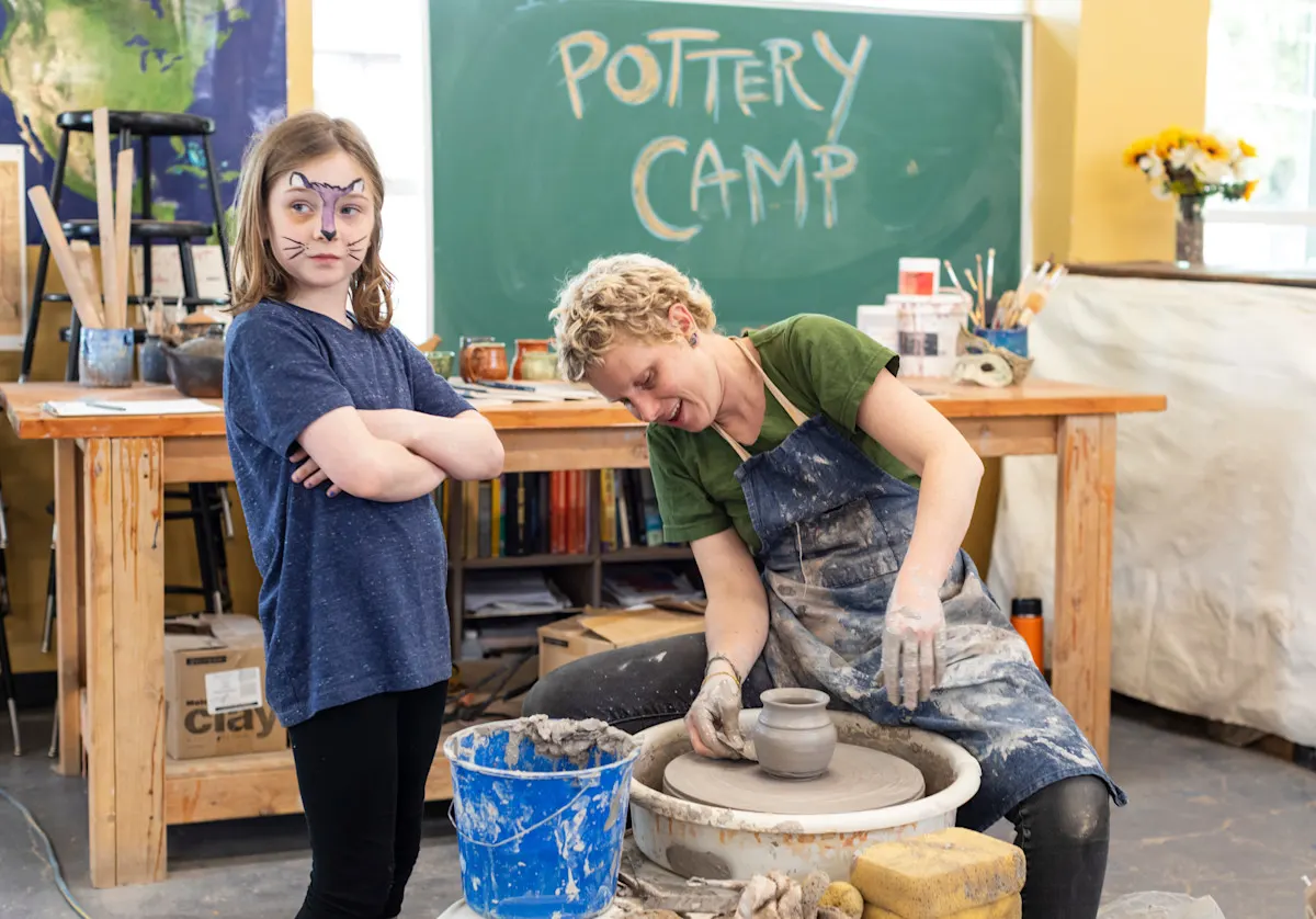 Face painting and pottery wheel demos with Trackers Artisans