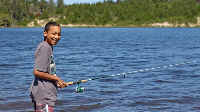 Campers fishing on a spring break adventure